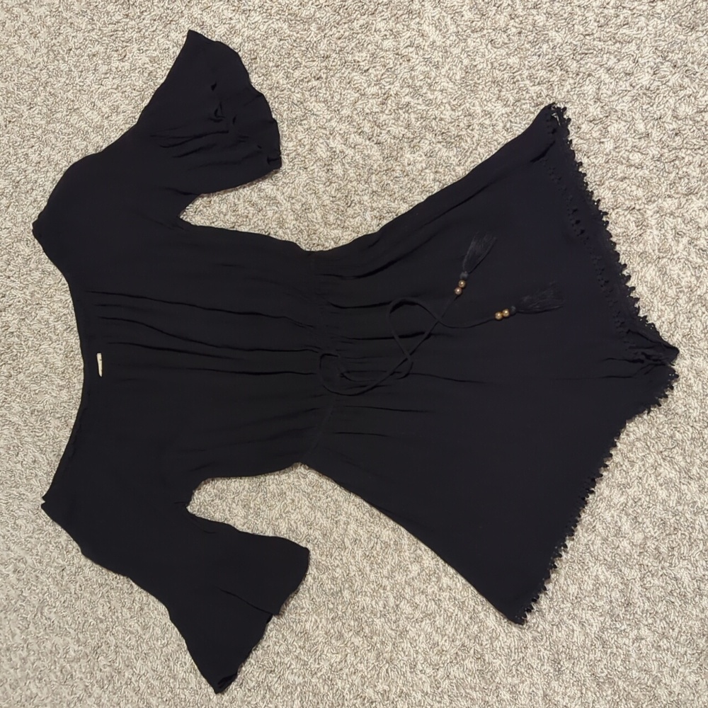 Hollister Boho Gauze Romper Off-shoulder Bohemian Bell Sleeves Size M Black